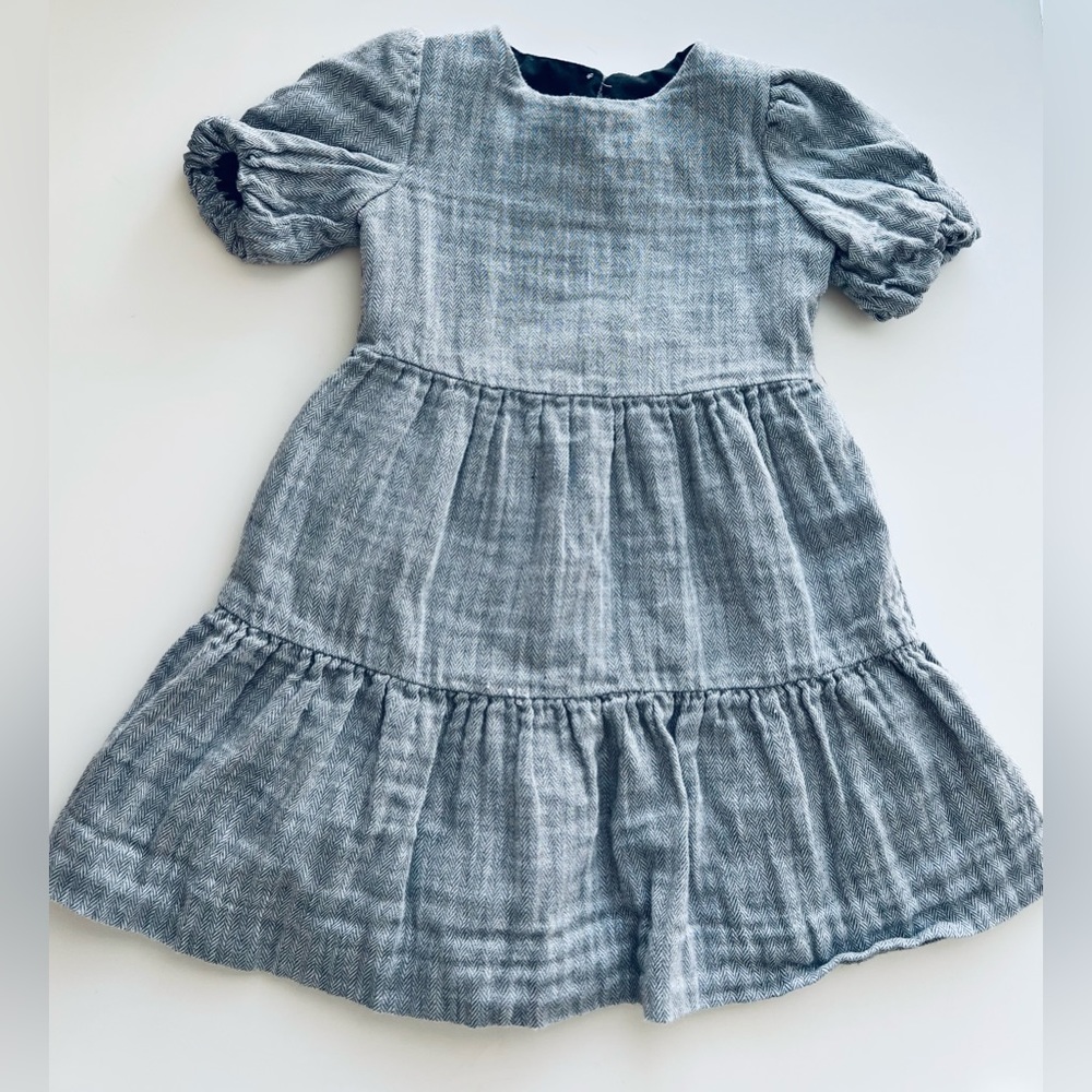 Gabby girls Gray herringbone lined tiered short sleeve Tilly cotton Dress party